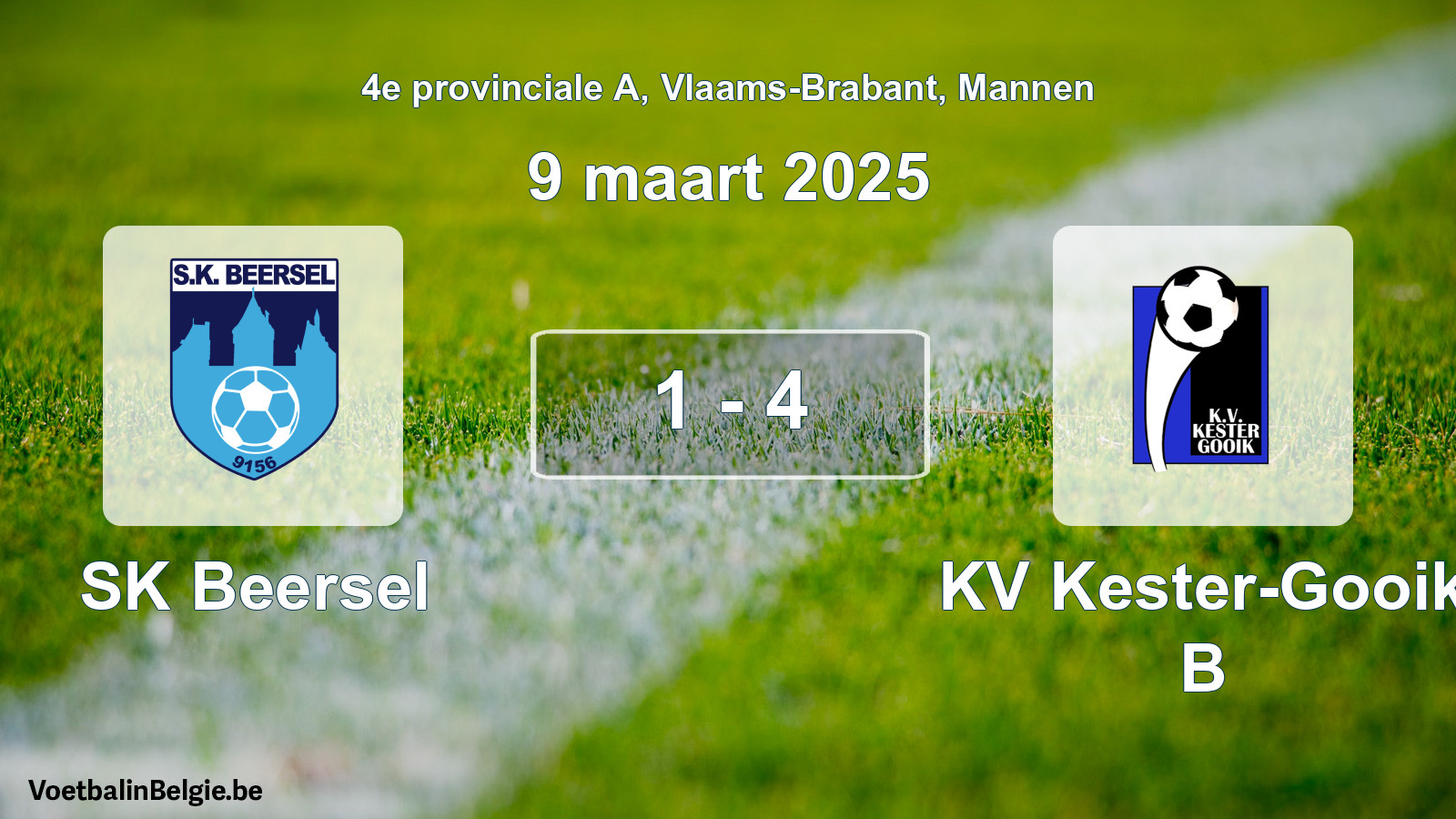 Gespeelde wedstrijd mannenvoetbal: SK Beersel - KV Kester-Gooik B 1 - 4 (9 maart 2025)