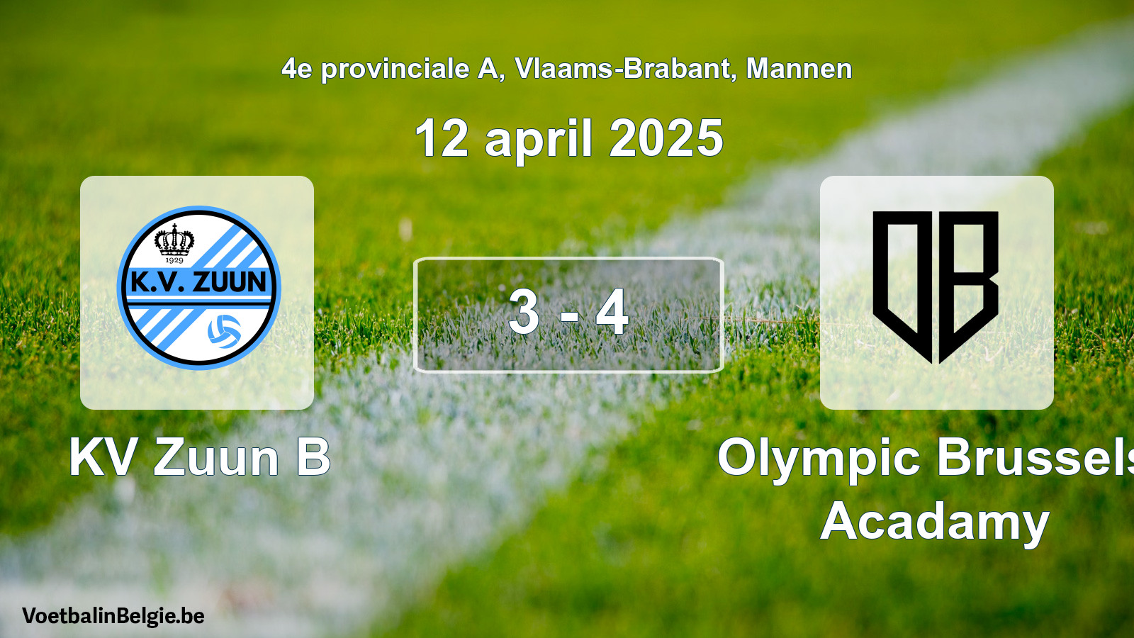 Gespeelde wedstrijd mannenvoetbal: KV Zuun B - Olympic Brussels Acadamy 3 - 4 (12 april 2025)