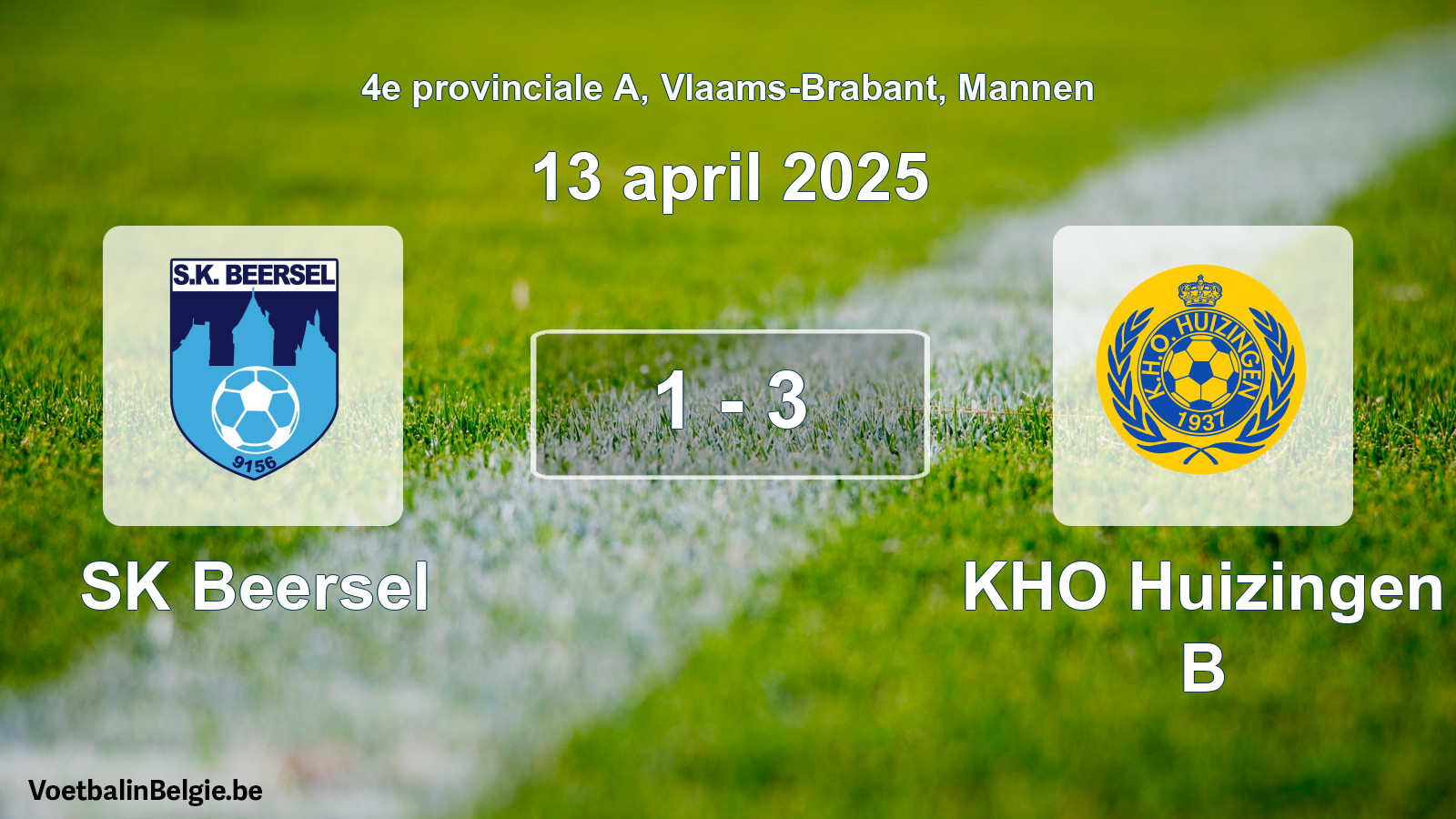 Gespeelde wedstrijd mannenvoetbal: SK Beersel - KHO Huizingen B 1 - 3 (13 april 2025)