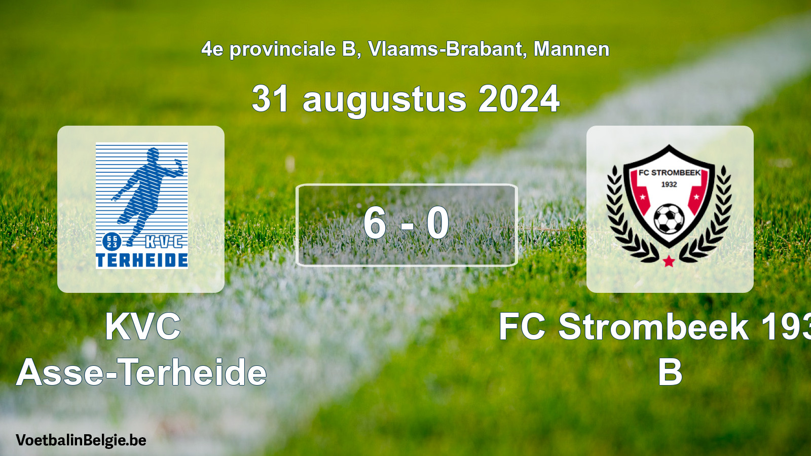 Gespeelde wedstrijd mannenvoetbal: KVC Asse-Terheide - FC Strombeek 1932 B 6 - 0 (31 augustus 2024)