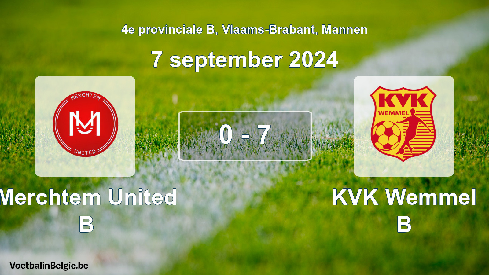 Gespeelde wedstrijd mannenvoetbal: Merchtem United B - KVK Wemmel B 0 - 7 (7 september 2024)