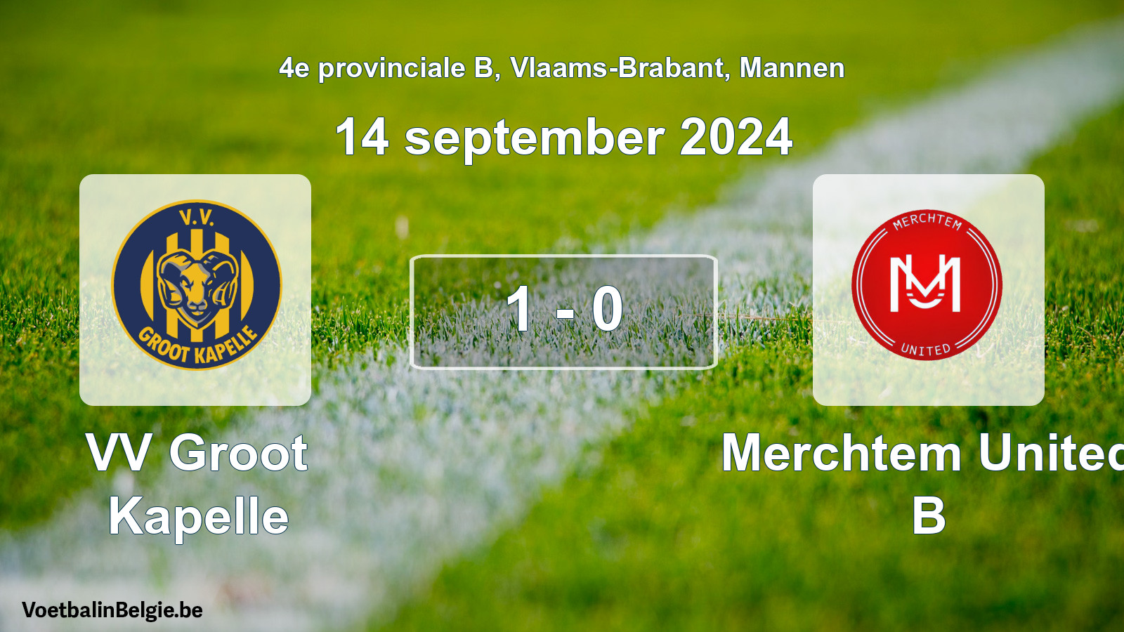 Gespeelde wedstrijd mannenvoetbal: VV Groot Kapelle - Merchtem United B 1 - 0 (14 september 2024)