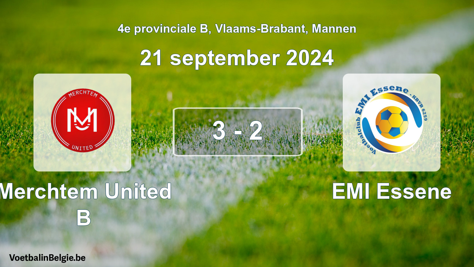 Gespeelde wedstrijd mannenvoetbal: Merchtem United B - EMI Essene 3 - 2 (21 september 2024)