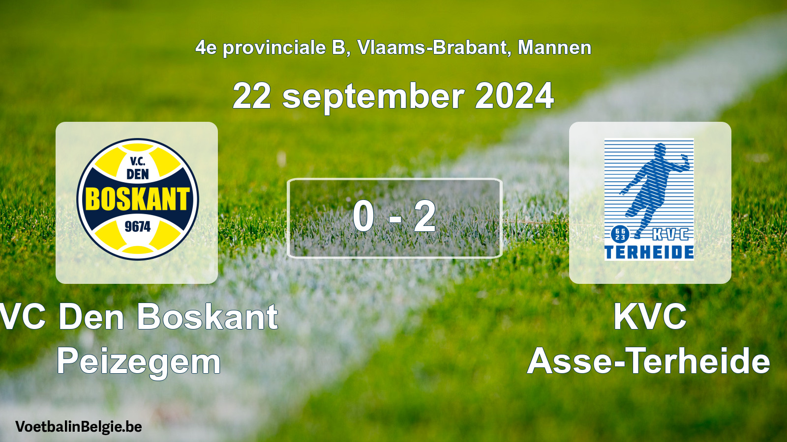 Gespeelde wedstrijd mannenvoetbal: VC Den Boskant Peizegem - KVC Asse-Terheide 0 - 2 (22 september 2024)