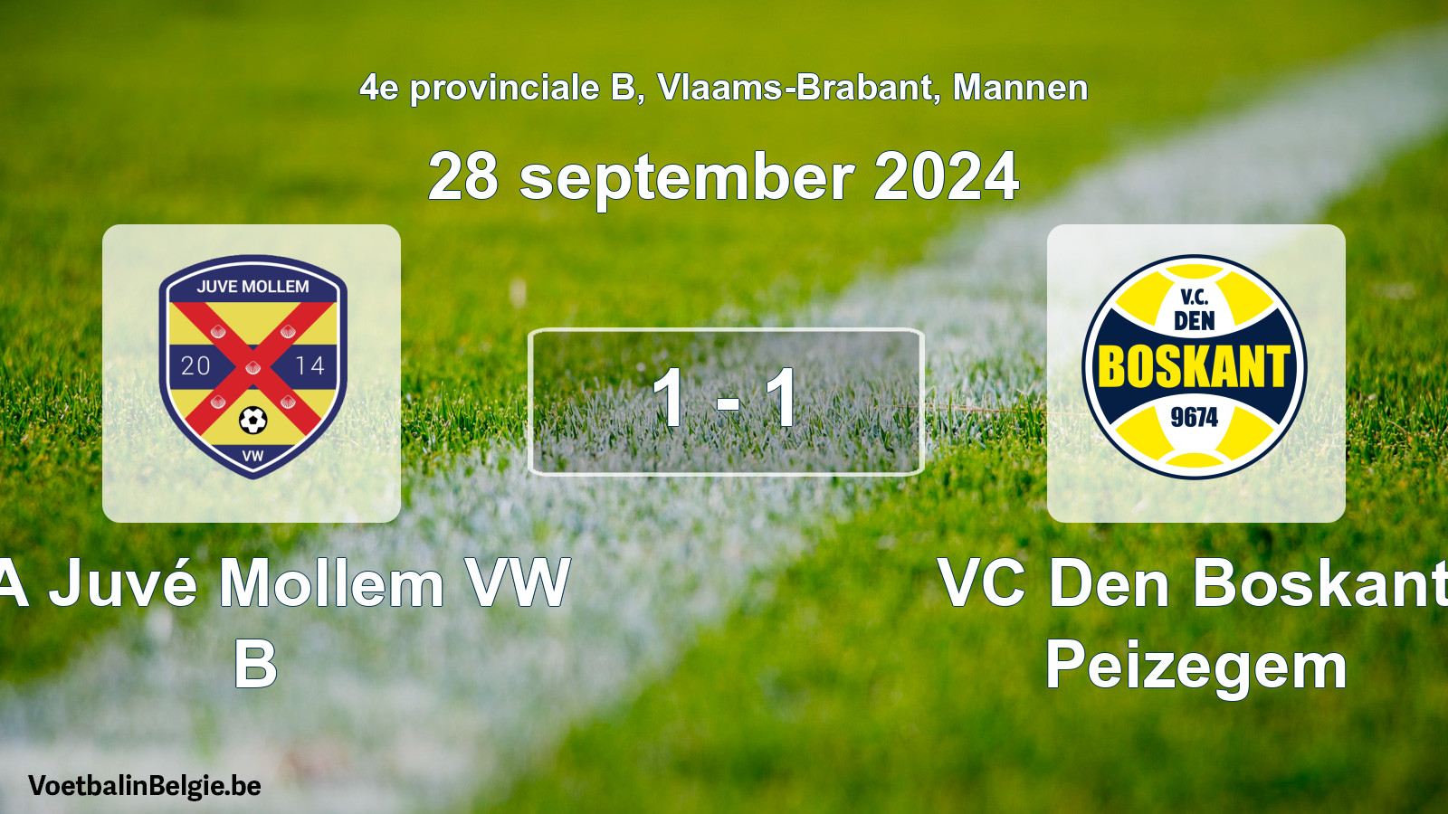 Played match men football: SA Juvé Mollem VW B - VC Den Boskant Peizegem 1 - 1 (28 September 2024)