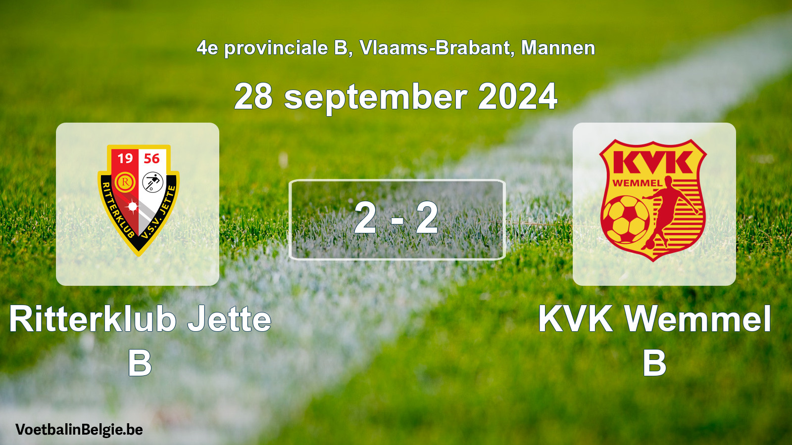 Gespeelde wedstrijd mannenvoetbal: Ritterklub Jette B - KVK Wemmel B 2 - 2 (28 september 2024)