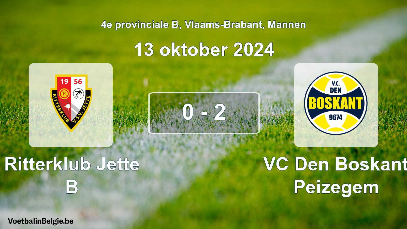 Gespeelde wedstrijd mannenvoetbal: Ritterklub Jette B - VC Den Boskant Peizegem 0 - 2 (13 oktober 2024)