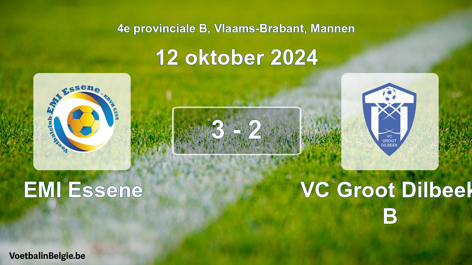 Gespeelde wedstrijd mannenvoetbal: EMI Essene - VC Groot Dilbeek B 3 - 2 (12 oktober 2024)