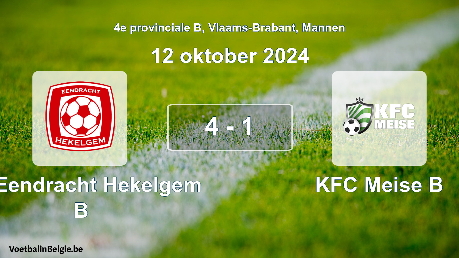 Gespeelde wedstrijd mannenvoetbal: FC Eendracht Hekelgem B - KFC Meise B 4 - 1 (12 oktober 2024)