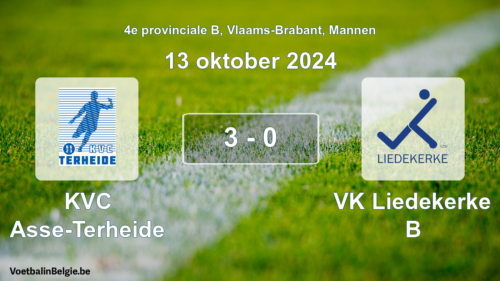 Gespeelde wedstrijd mannenvoetbal: KVC Asse-Terheide - VK Liedekerke B 3 - 0 (13 oktober 2024)