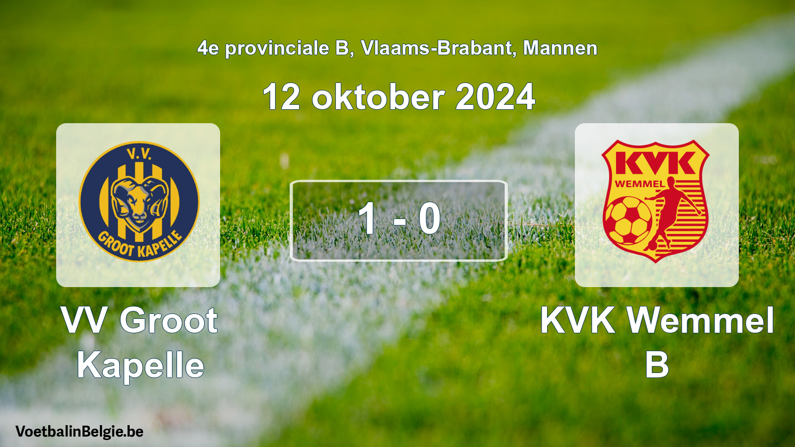 Gespeelde wedstrijd mannenvoetbal: VV Groot Kapelle - KVK Wemmel B 1 - 0 (12 oktober 2024)