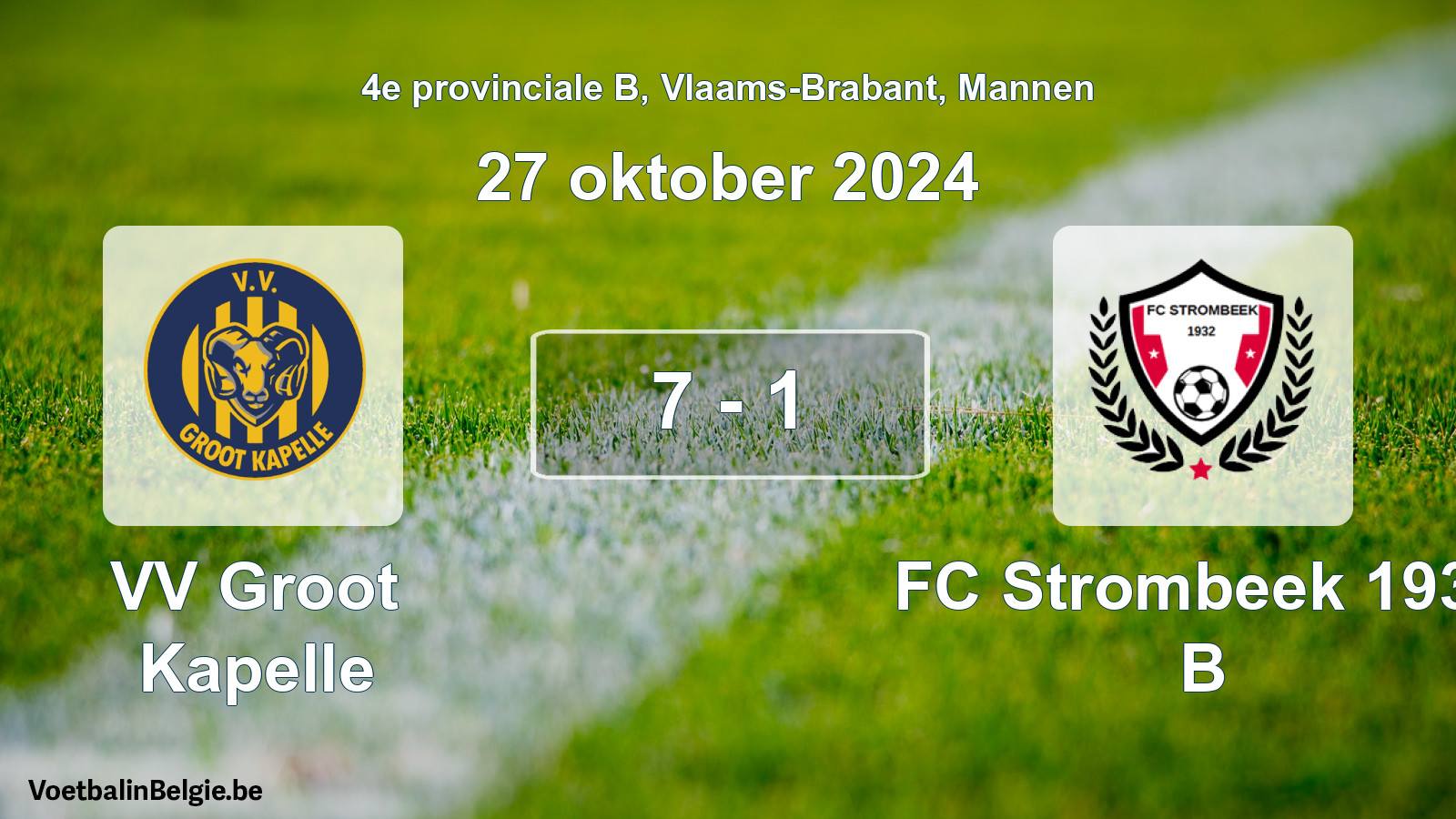 Gespeelde wedstrijd mannenvoetbal: VV Groot Kapelle - FC Strombeek 1932 B 7 - 1 (27 oktober 2024)