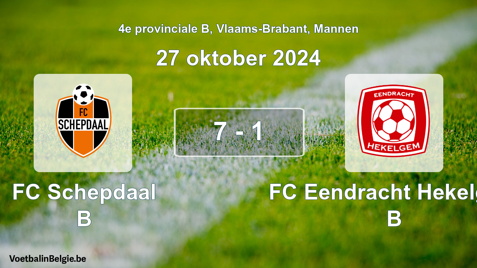 Gespeelde wedstrijd mannenvoetbal: FC Schepdaal B - FC Eendracht Hekelgem B 7 - 1 (27 oktober 2024)