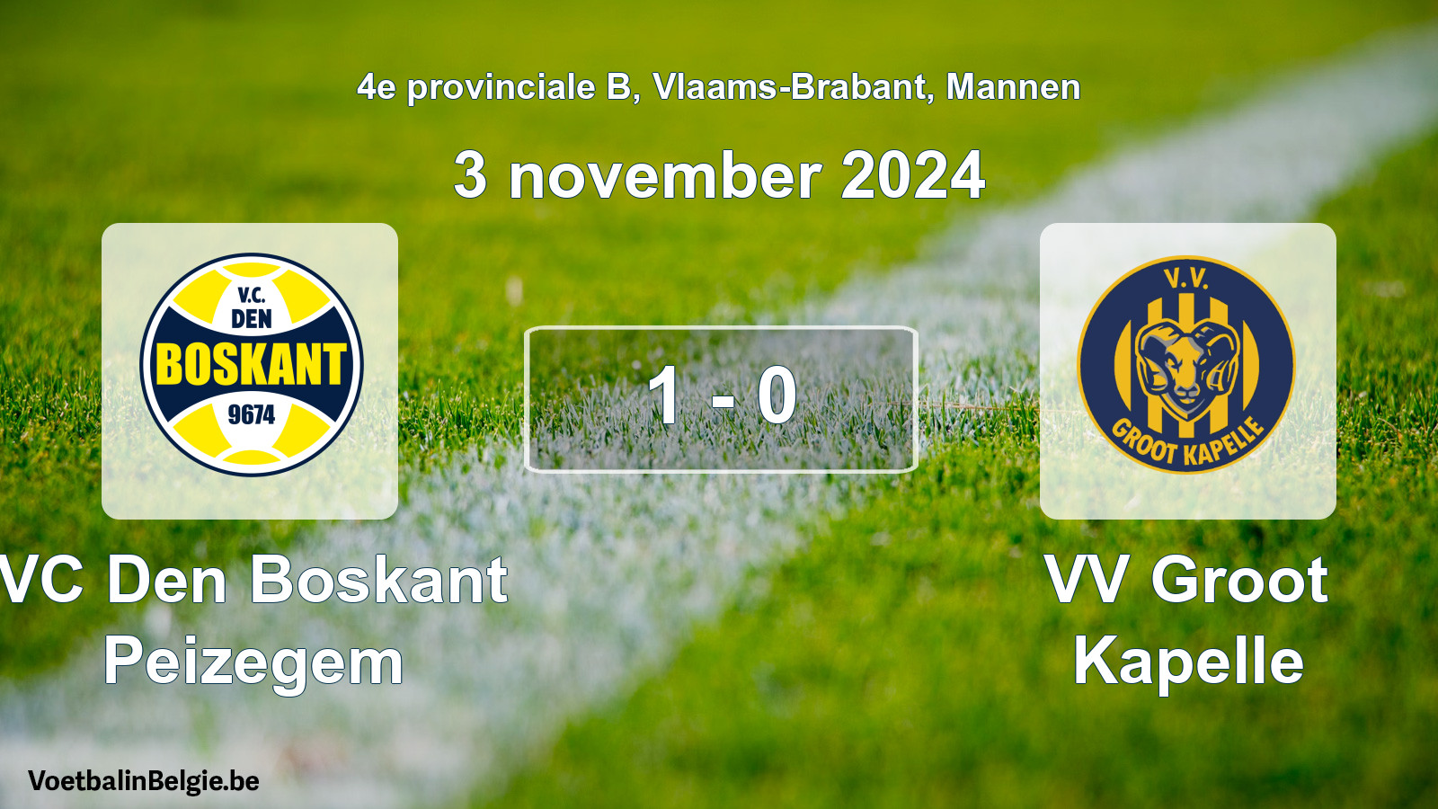 Gespeelde wedstrijd mannenvoetbal: VC Den Boskant Peizegem - VV Groot Kapelle 1 - 0 (3 november 2024)