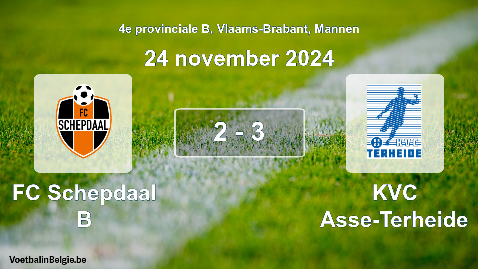 Gespeelde wedstrijd mannenvoetbal: FC Schepdaal B - KVC Asse-Terheide 2 - 3 (24 november 2024)