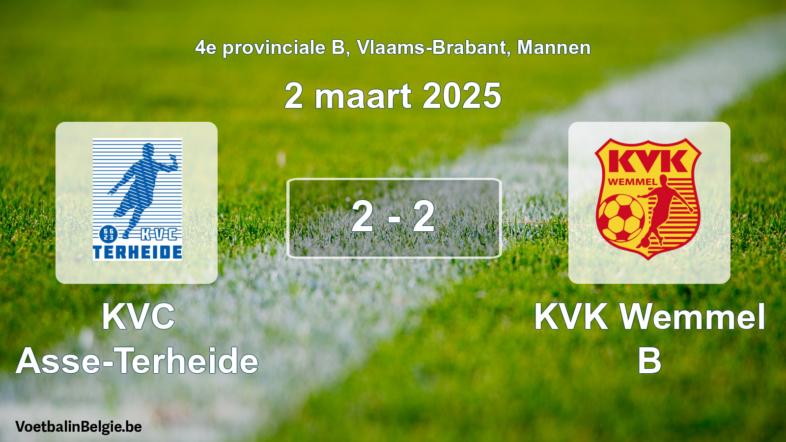 Gespeelde wedstrijd mannenvoetbal: KVC Asse-Terheide - KVK Wemmel B 2 - 2 (2 maart 2025)