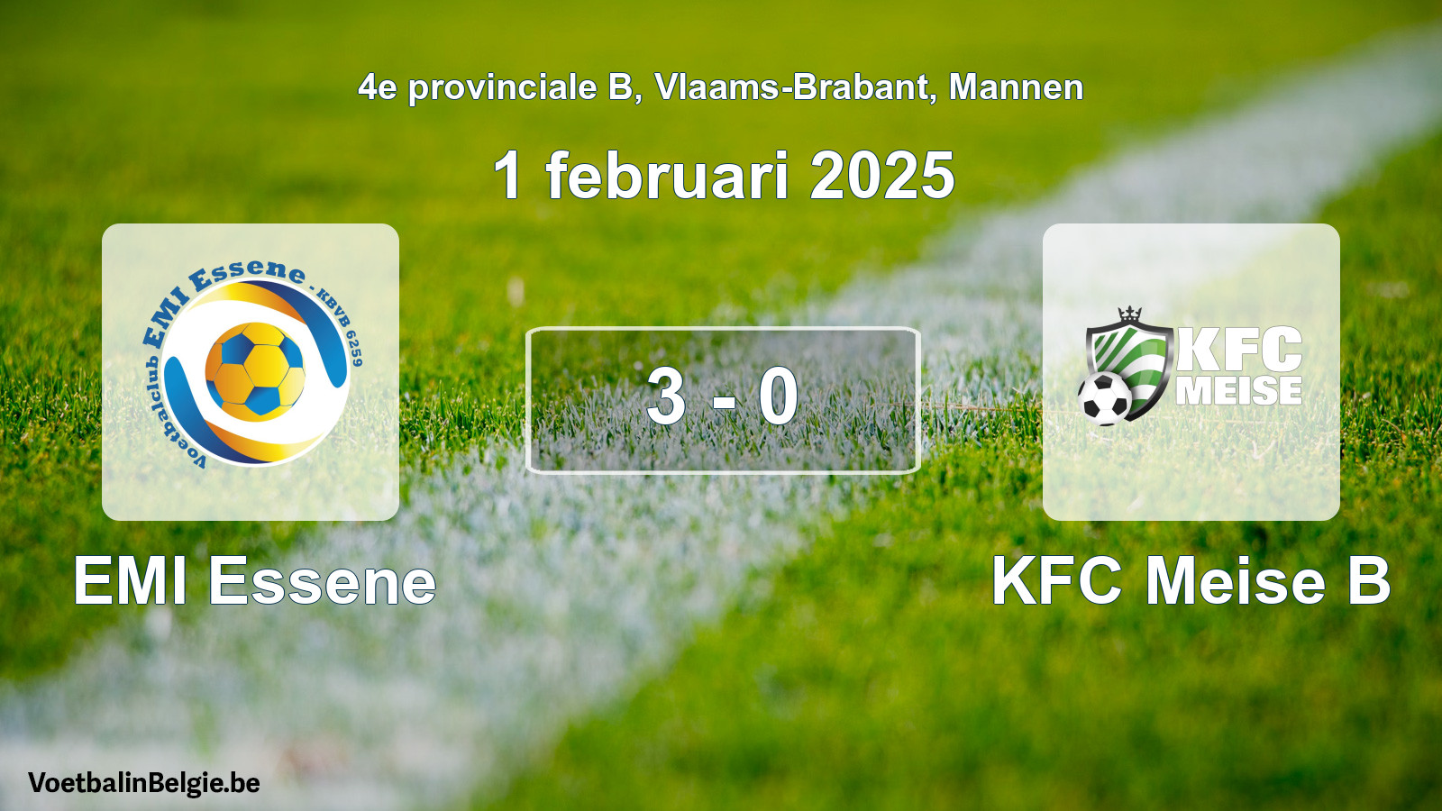 Gespeelde wedstrijd mannenvoetbal: EMI Essene - KFC Meise B 3 - 0 (1 februari 2025)