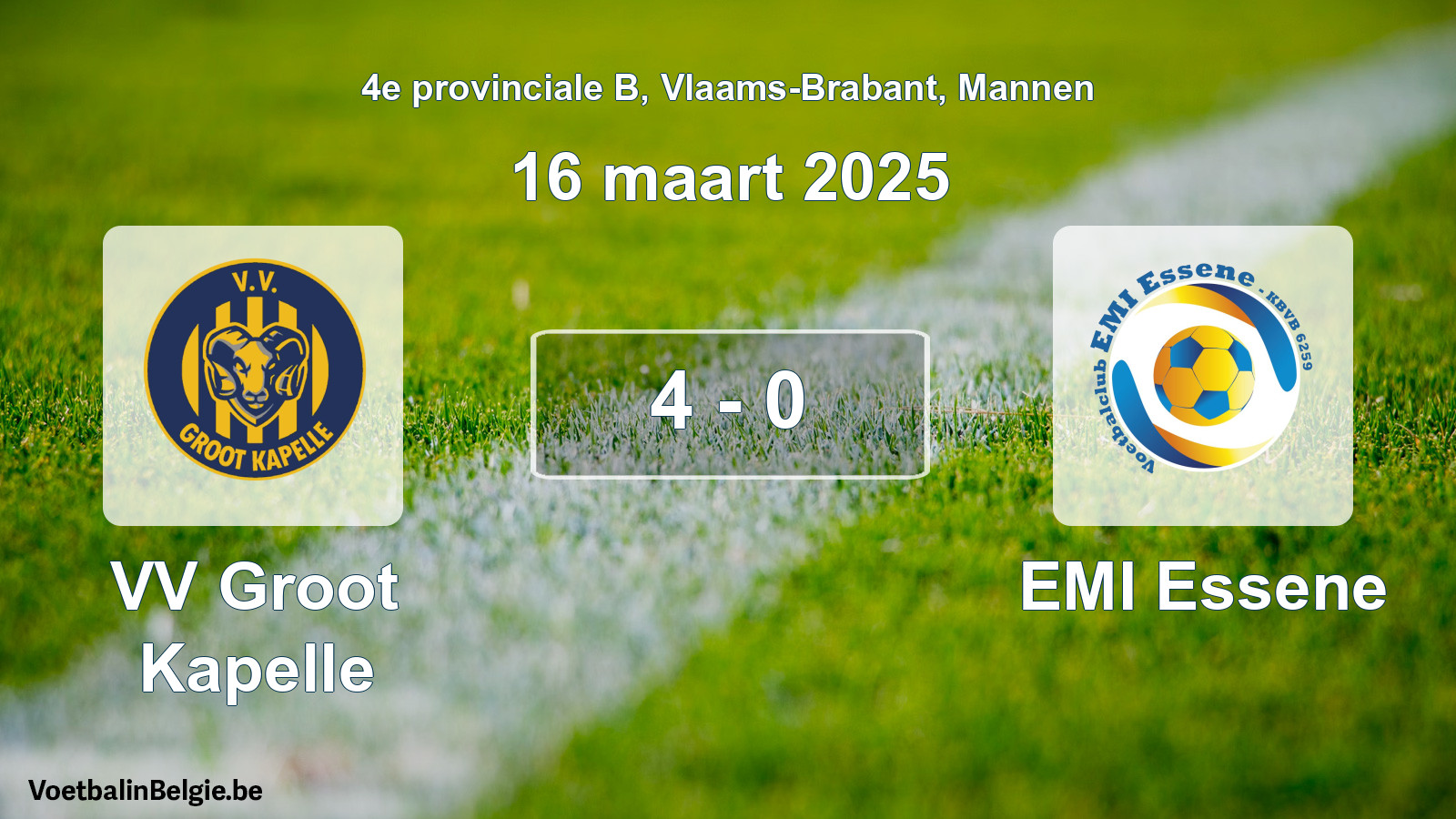 Gespeelde wedstrijd mannenvoetbal: VV Groot Kapelle - EMI Essene 4 - 0 (16 maart 2025)
