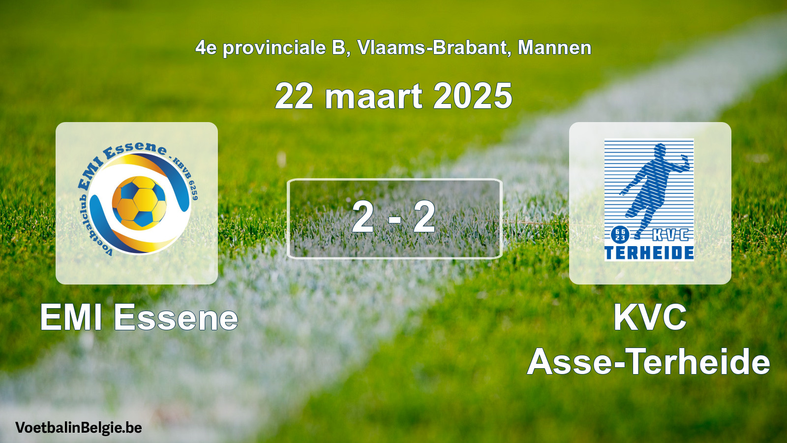 Gespeelde wedstrijd mannenvoetbal: EMI Essene - KVC Asse-Terheide 2 - 2 (22 maart 2025)