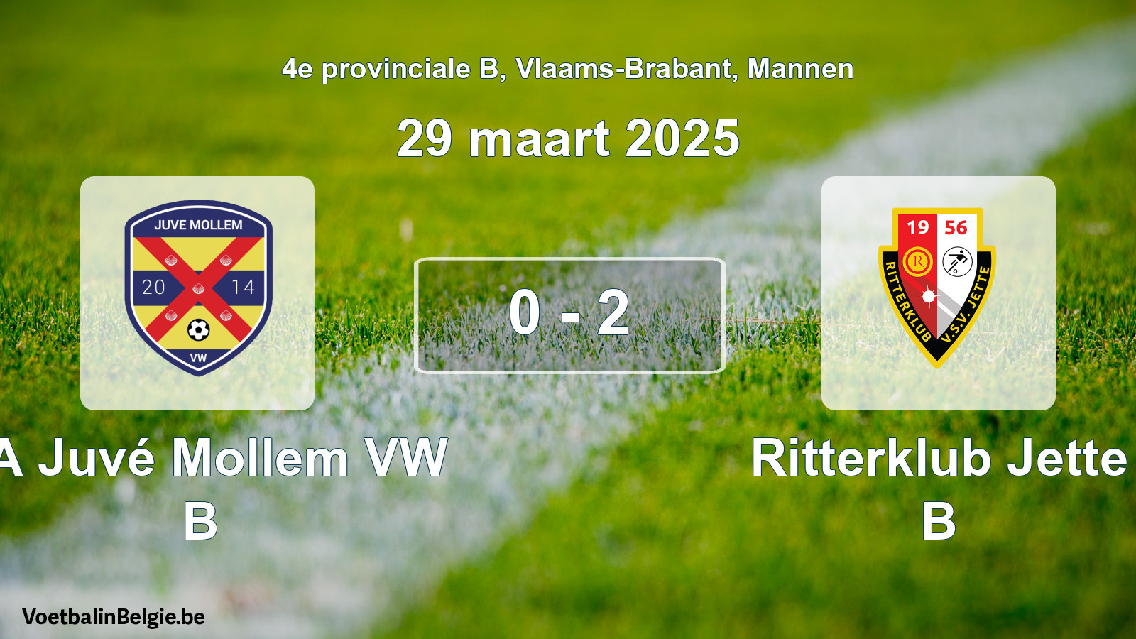 Gespeelde wedstrijd mannenvoetbal: SA Juvé Mollem VW B - Ritterklub Jette B 0 - 2 (29 maart 2025)