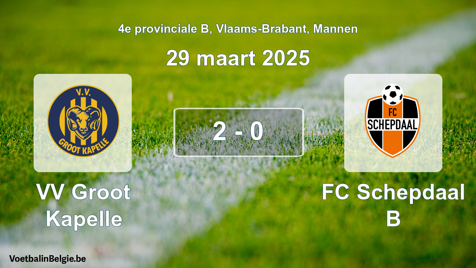 Gespeelde wedstrijd mannenvoetbal: VV Groot Kapelle - FC Schepdaal B 2 - 0 (29 maart 2025)