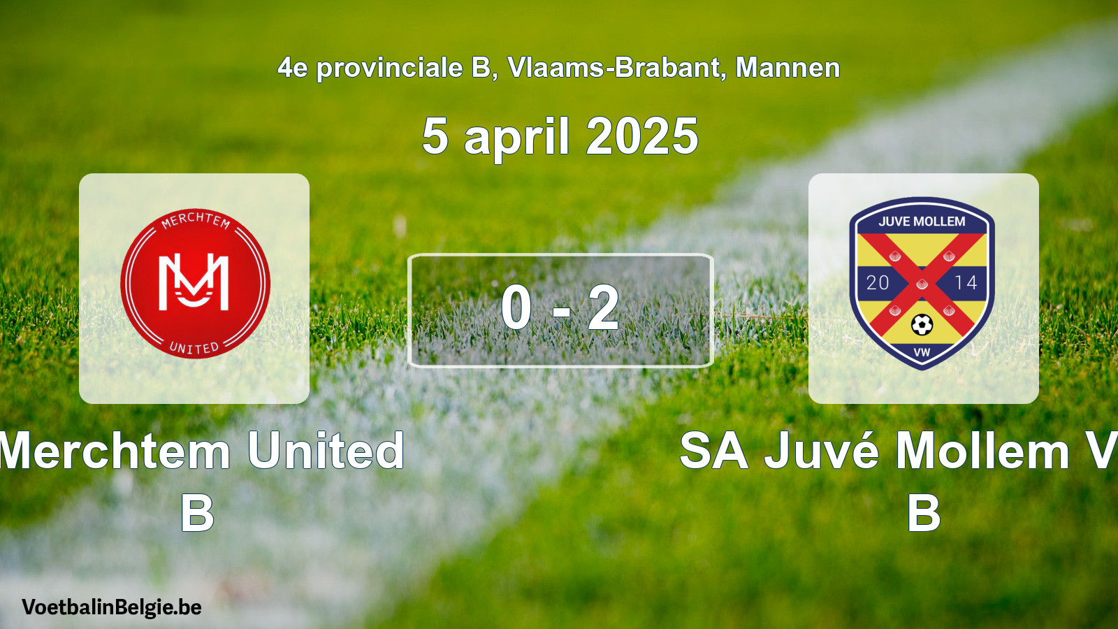 Gespeelde wedstrijd mannenvoetbal: Merchtem United B - SA Juvé Mollem VW B 0 - 2 (5 april 2025)