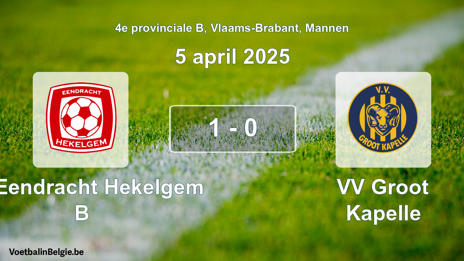Gespeelde wedstrijd mannenvoetbal: FC Eendracht Hekelgem B - VV Groot Kapelle 1 - 0 (5 april 2025)