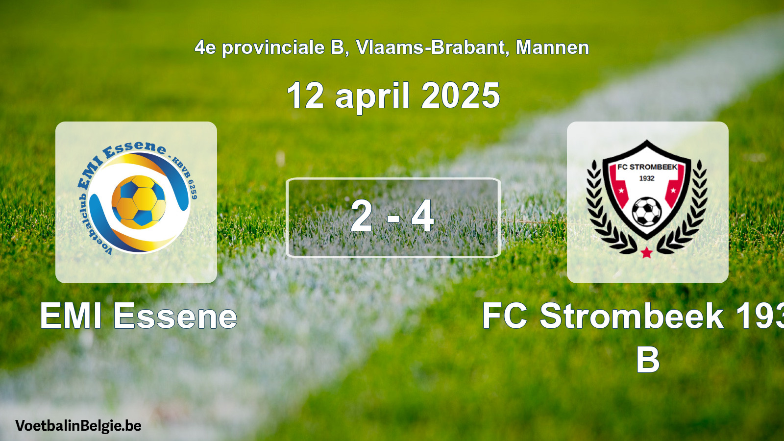 Gespeelde wedstrijd mannenvoetbal: EMI Essene - FC Strombeek 1932 B 2 - 4 (12 april 2025)