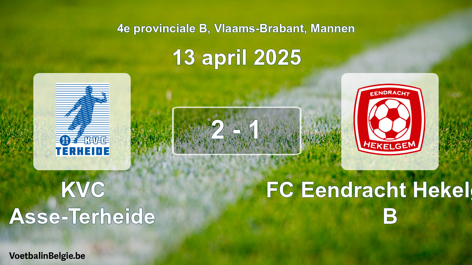 Gespeelde wedstrijd mannenvoetbal: KVC Asse-Terheide - FC Eendracht Hekelgem B 2 - 1 (13 april 2025)
