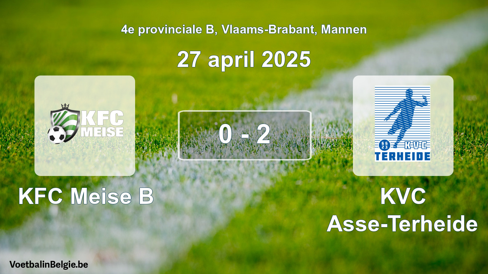 Gespeelde wedstrijd mannenvoetbal: KFC Meise B - KVC Asse-Terheide 0 - 2 (27 april 2025)