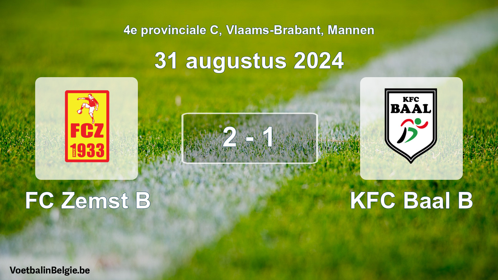 Gespieltes Spiel männer-Fußball: FC Zemst B - KFC Baal B 2 - 1 (31 August 2024)