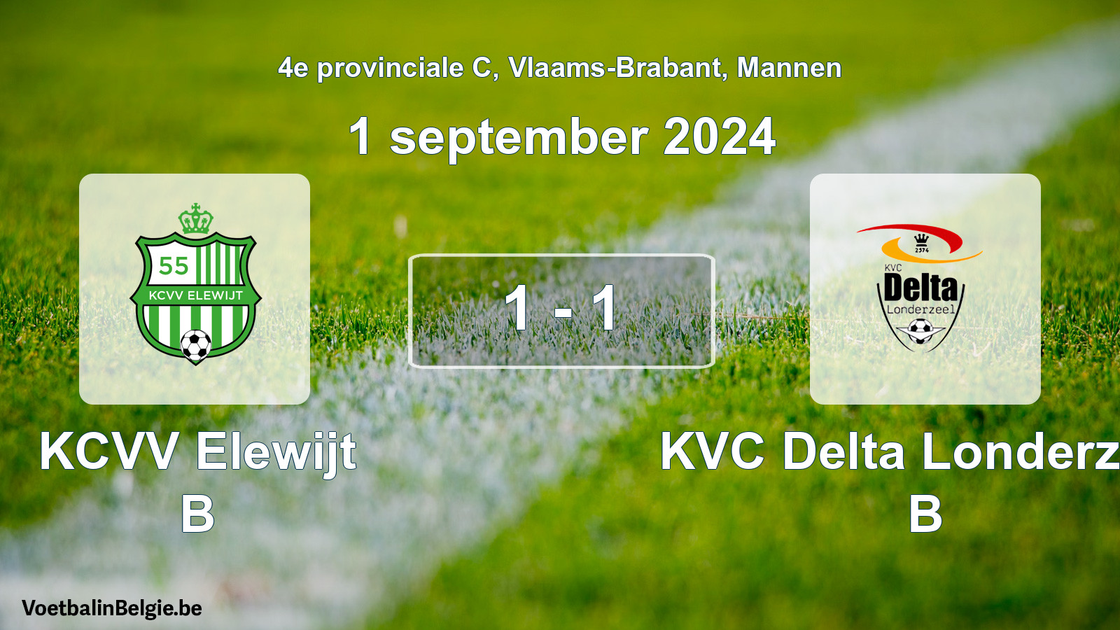 Gespeelde wedstrijd mannenvoetbal: KCVV Elewijt B - KVC Delta Londerzeel B 1 - 1 (1 september 2024)