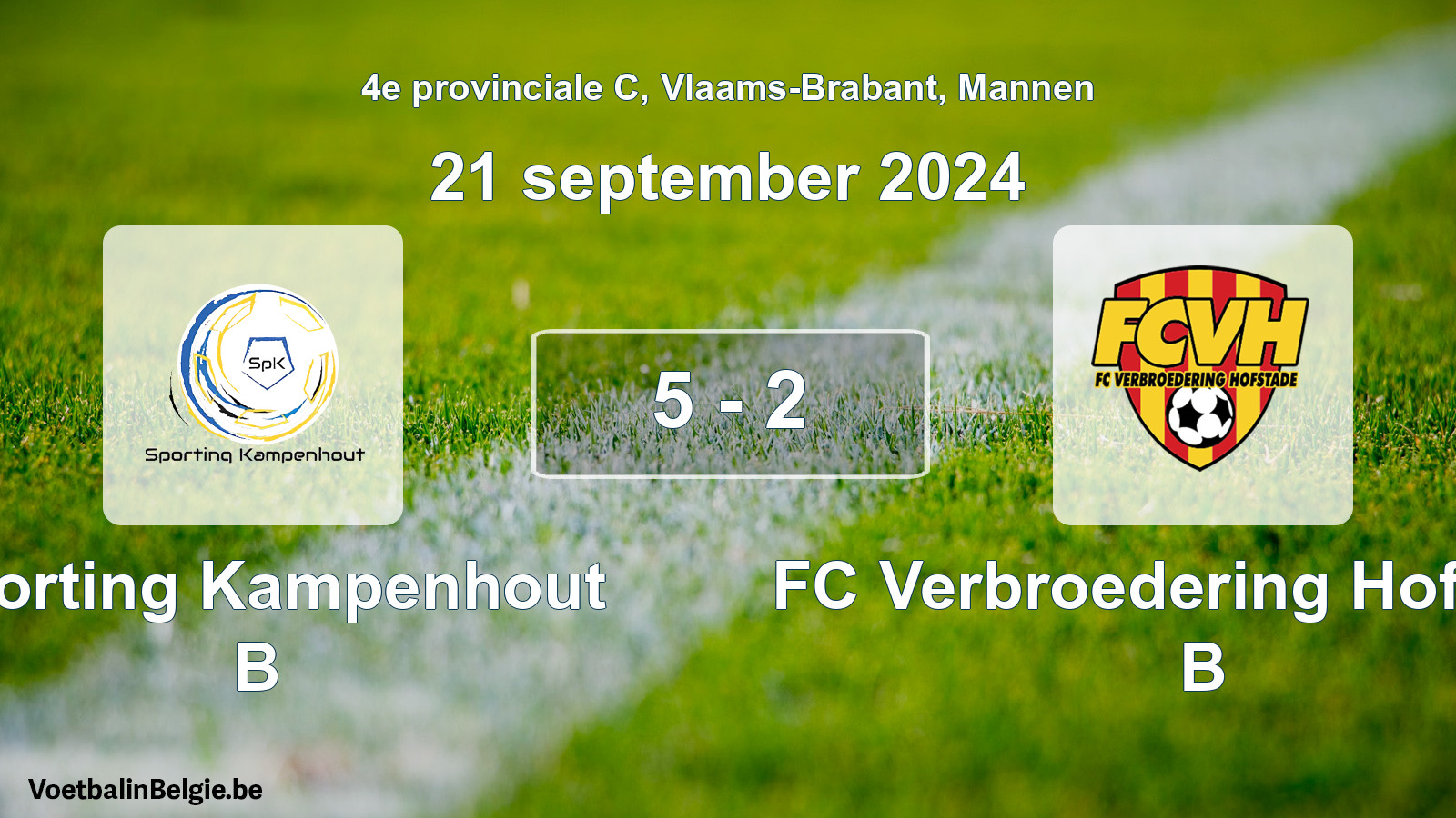 Gespeelde wedstrijd mannenvoetbal: Sporting Kampenhout B - FC Verbroedering Hofstade B 5 - 2 (21 september 2024)
