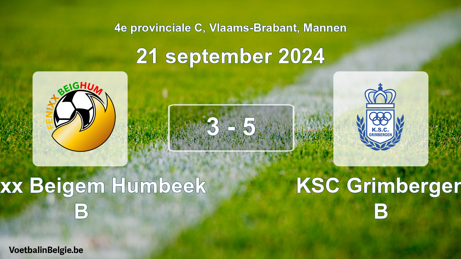 Gespeelde wedstrijd mannenvoetbal: Fenixx Beigem Humbeek B - KSC Grimbergen B 3 - 5 (21 september 2024)