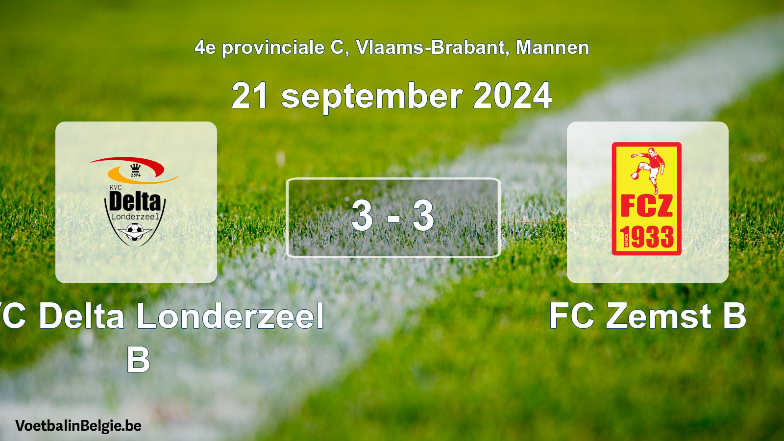 Gespeelde wedstrijd mannenvoetbal: KVC Delta Londerzeel B - FC Zemst B 3 - 3 (21 september 2024)