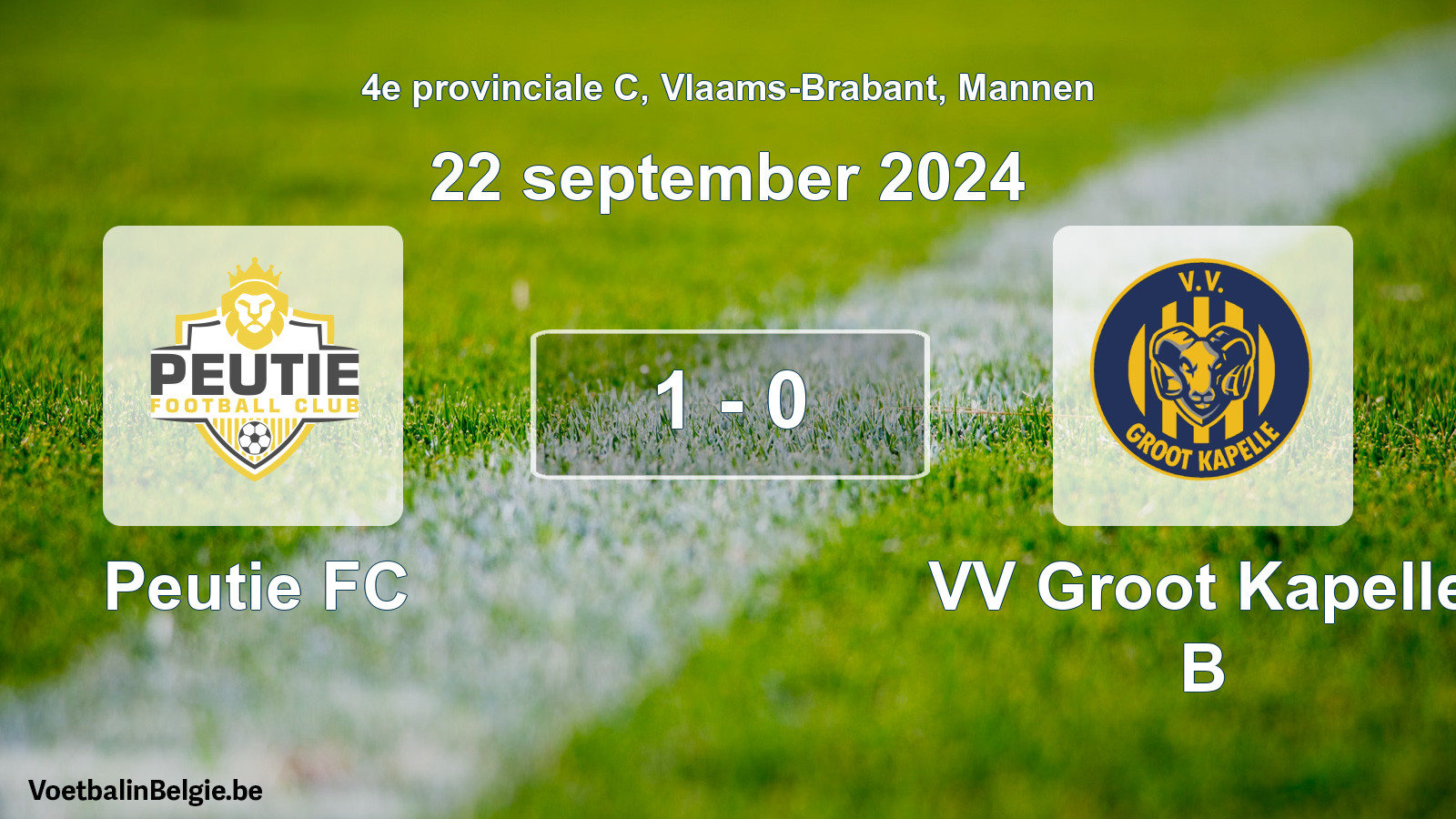 Gespeelde wedstrijd mannenvoetbal: Peutie FC - VV Groot Kapelle B 1 - 0 (22 september 2024)