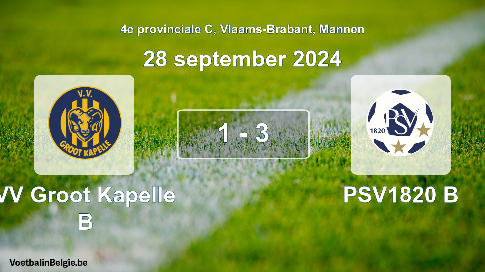 Gespeelde wedstrijd mannenvoetbal: VV Groot Kapelle B - PSV1820 B 1 - 3 (28 september 2024)