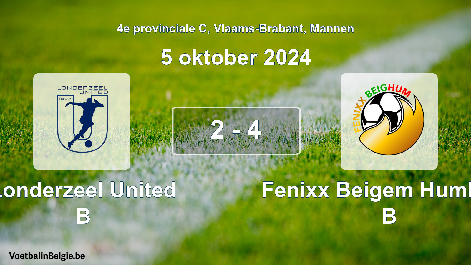 Gespeelde wedstrijd mannenvoetbal: Londerzeel United B - Fenixx Beigem Humbeek B 2 - 4 (5 oktober 2024)