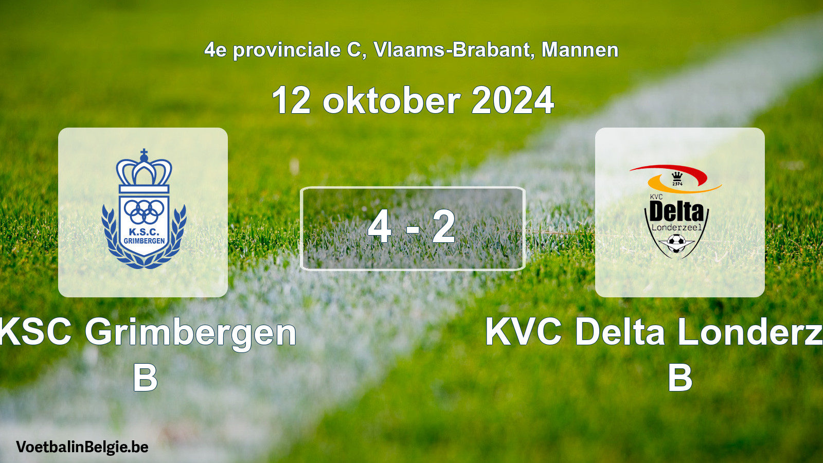 Gespeelde wedstrijd mannenvoetbal: KSC Grimbergen B - KVC Delta Londerzeel B 4 - 2 (12 oktober 2024)
