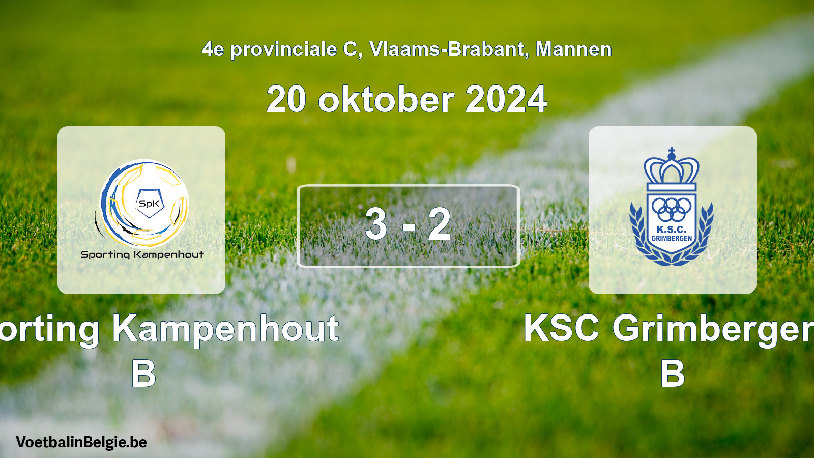 Gespeelde wedstrijd mannenvoetbal: Sporting Kampenhout B - KSC Grimbergen B 3 - 2 (20 oktober 2024)