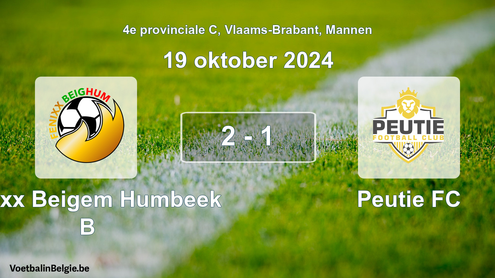 Gespeelde wedstrijd mannenvoetbal: Fenixx Beigem Humbeek B - Peutie FC 2 - 1 (19 oktober 2024)