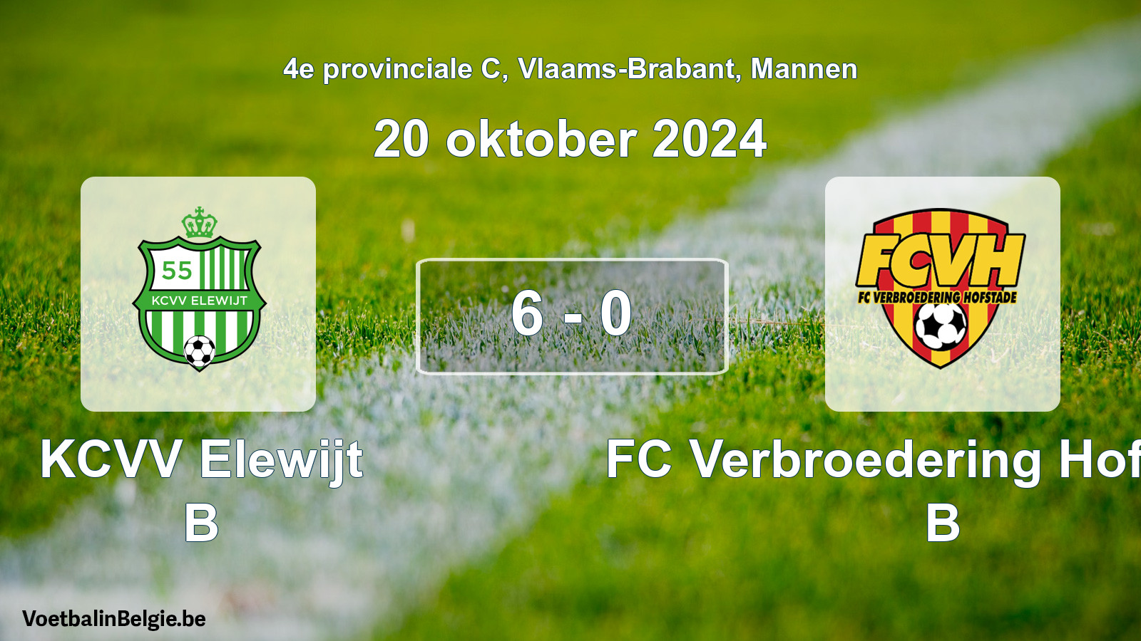 Gespeelde wedstrijd mannenvoetbal: KCVV Elewijt B - FC Verbroedering Hofstade B 6 - 0 (20 oktober 2024)
