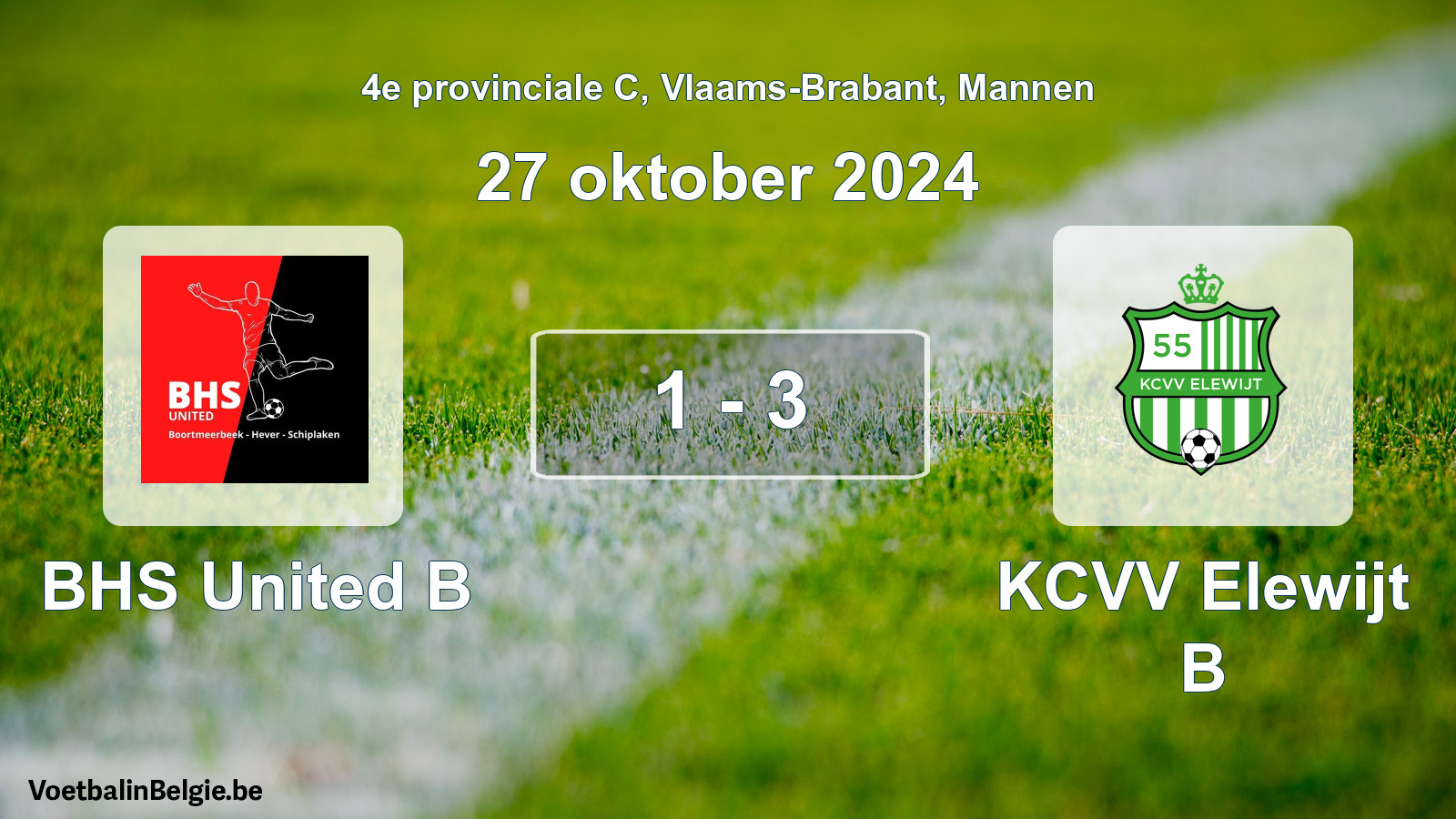 Gespeelde wedstrijd mannenvoetbal: BHS United B - KCVV Elewijt B 1 - 3 (27 oktober 2024)