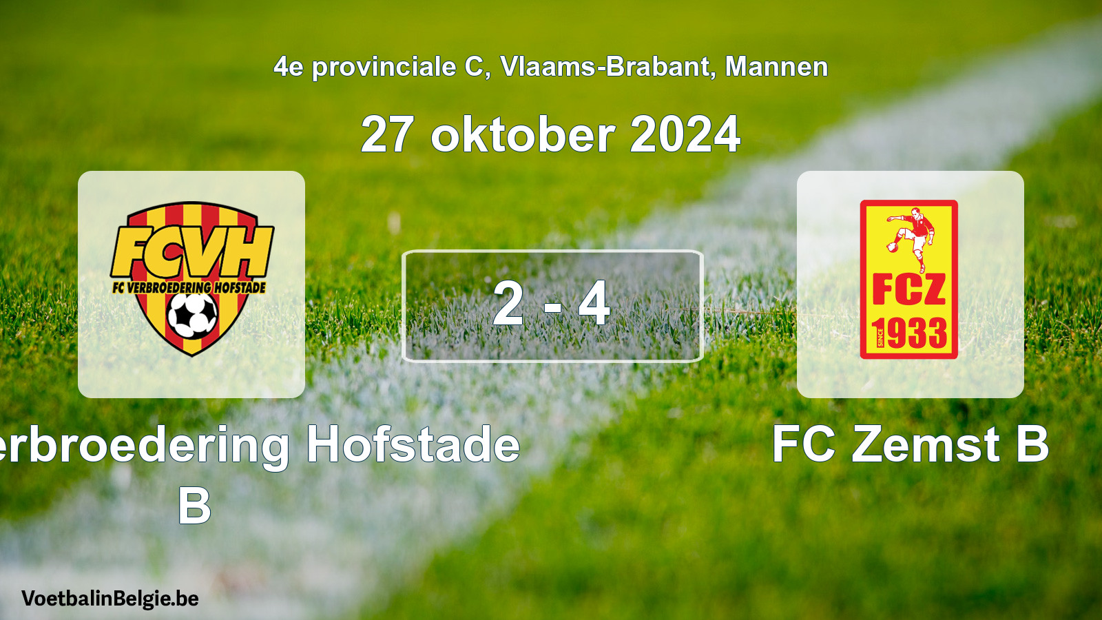 Gespeelde wedstrijd mannenvoetbal: FC Verbroedering Hofstade B - FC Zemst B 2 - 4 (27 oktober 2024)