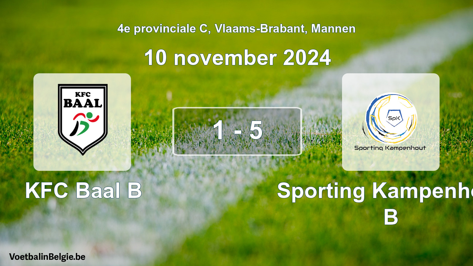 Gespeelde wedstrijd mannenvoetbal: KFC Baal B - Sporting Kampenhout B 1 - 5 (10 november 2024)