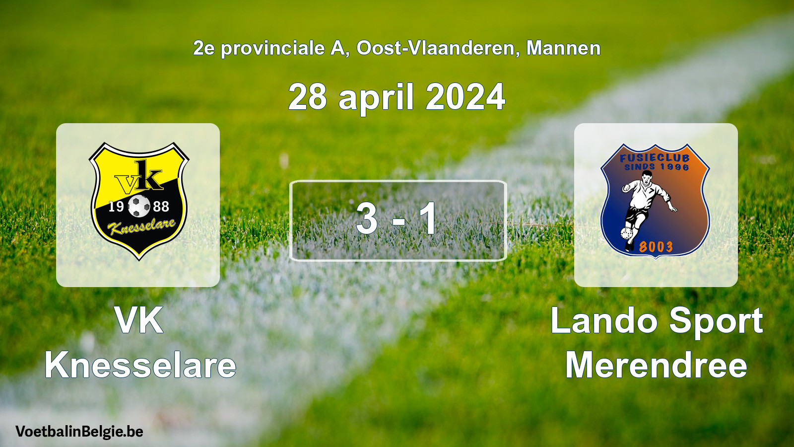Gespeelde wedstrijd mannenvoetbal: VK Knesselare - Lando Sport Merendree 3 - 1 (28 april 2024)