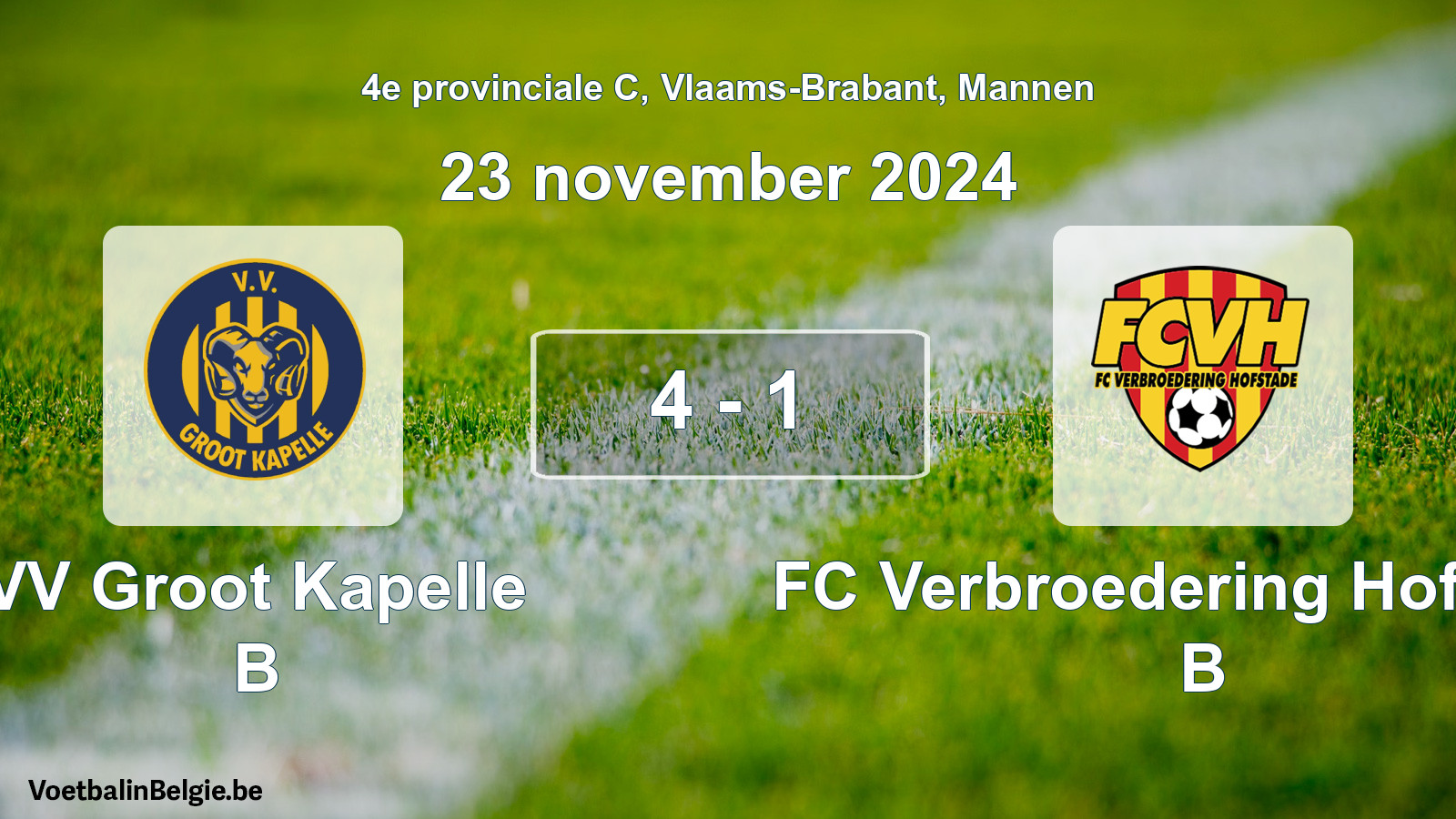 Gespeelde wedstrijd mannenvoetbal: VV Groot Kapelle B - FC Verbroedering Hofstade B 4 - 1 (23 november 2024)