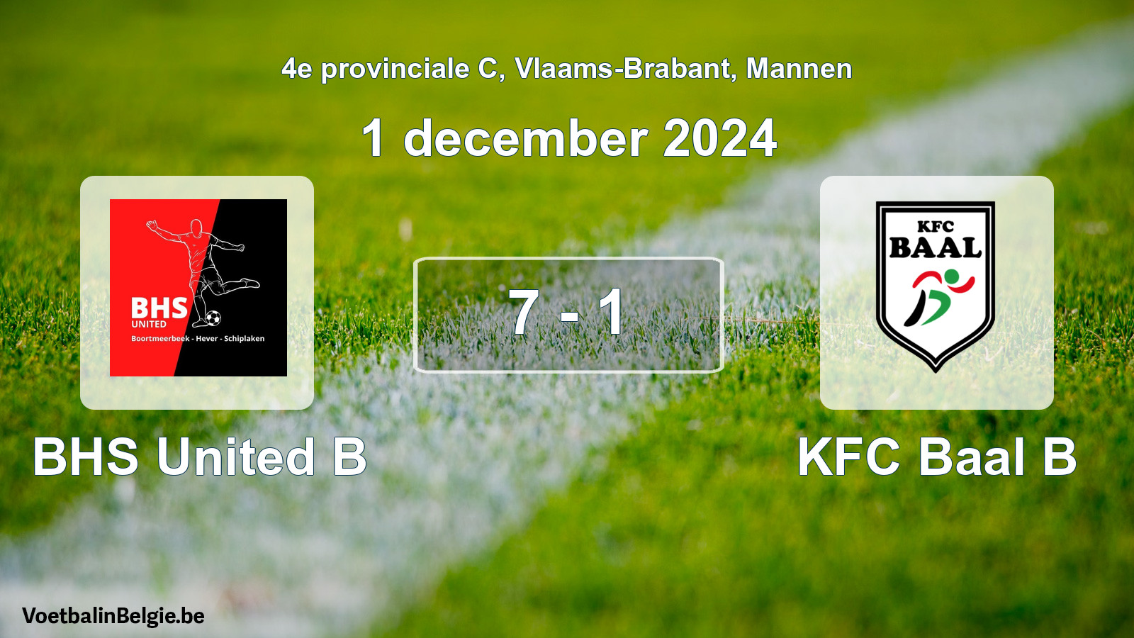 Gespeelde wedstrijd mannenvoetbal: BHS United B - KFC Baal B 7 - 1 (1 december 2024)