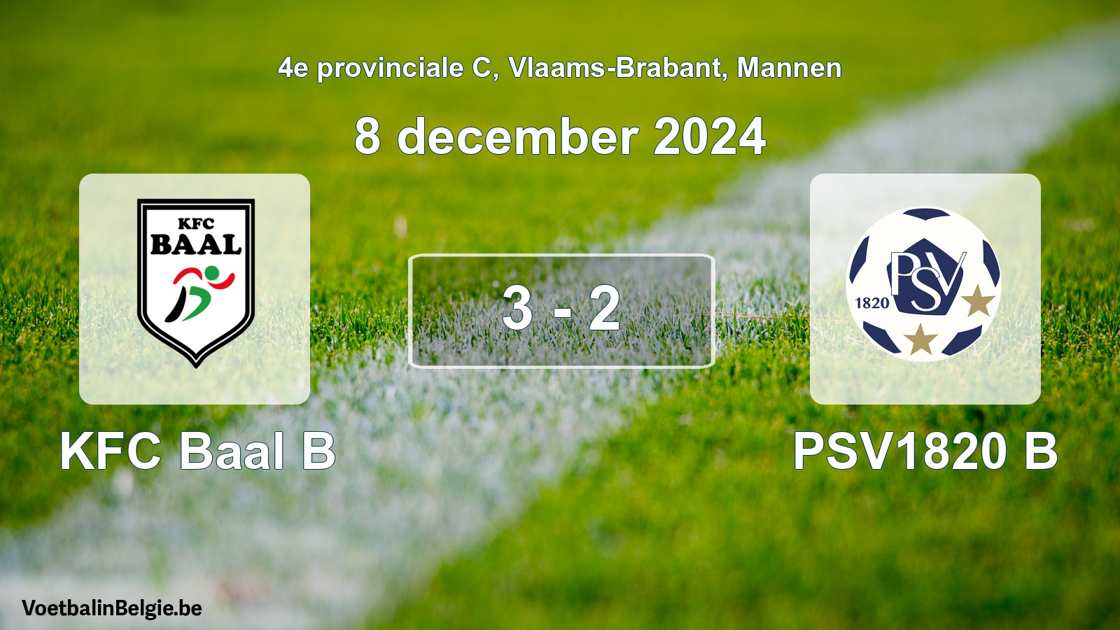 Gespeelde wedstrijd mannenvoetbal: KFC Baal B - PSV1820 B 3 - 2 (8 december 2024)