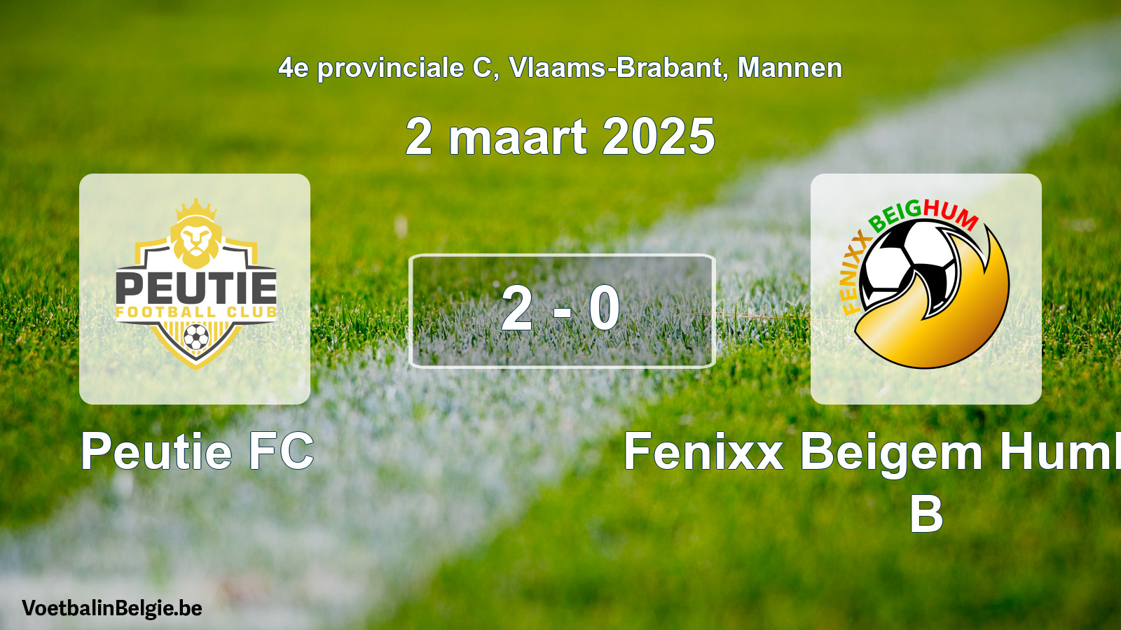 Gespeelde wedstrijd mannenvoetbal: Peutie FC - Fenixx Beigem Humbeek B 2 - 0 (2 maart 2025)